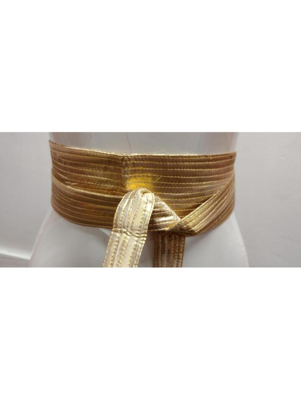 Vintage 70s Belt Sash Gold Lame Metallic Waist S/M 27 1970s Glam OBI WRAP KIMONO